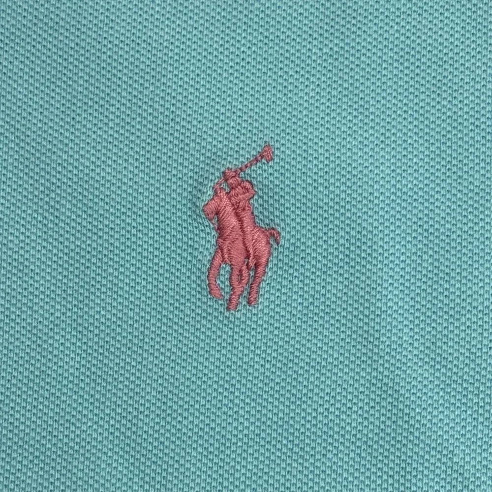 Ralph Lauren Polo Shirt Mens Large Blue Slim Fit Pink Pony Short Sleeve